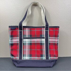Land’s End Medium Plaid Print 5 Pocket Open Top Cotton Canvas Tote Bag